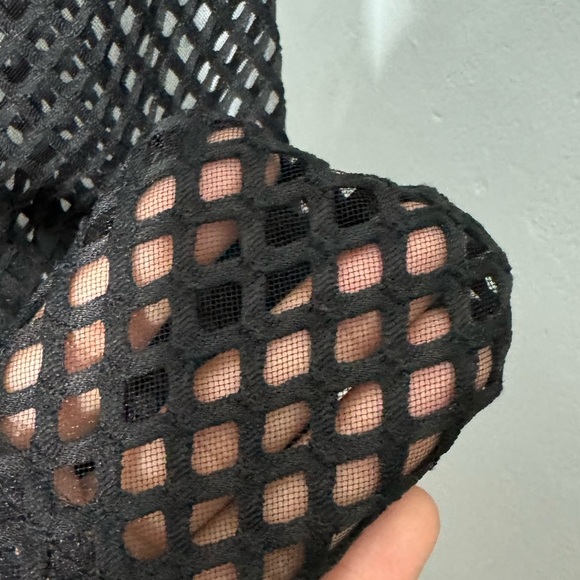 Self Portrait Purl Knit Long Sleeve Black Top Sheer Mesh Sleeve - Picture 5 of 7